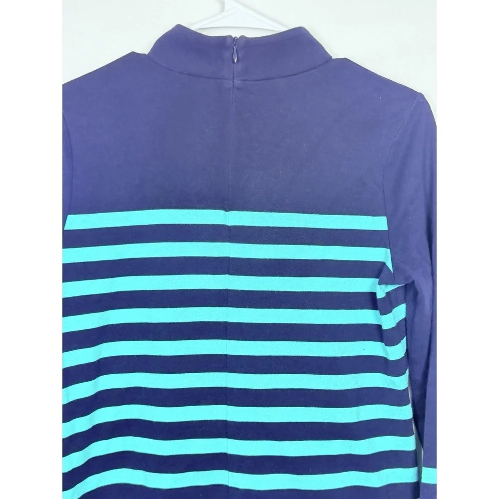 Talbots Striped Mock Neck Top Womens Large Blue Teal Cotton Modal Stretch Knit